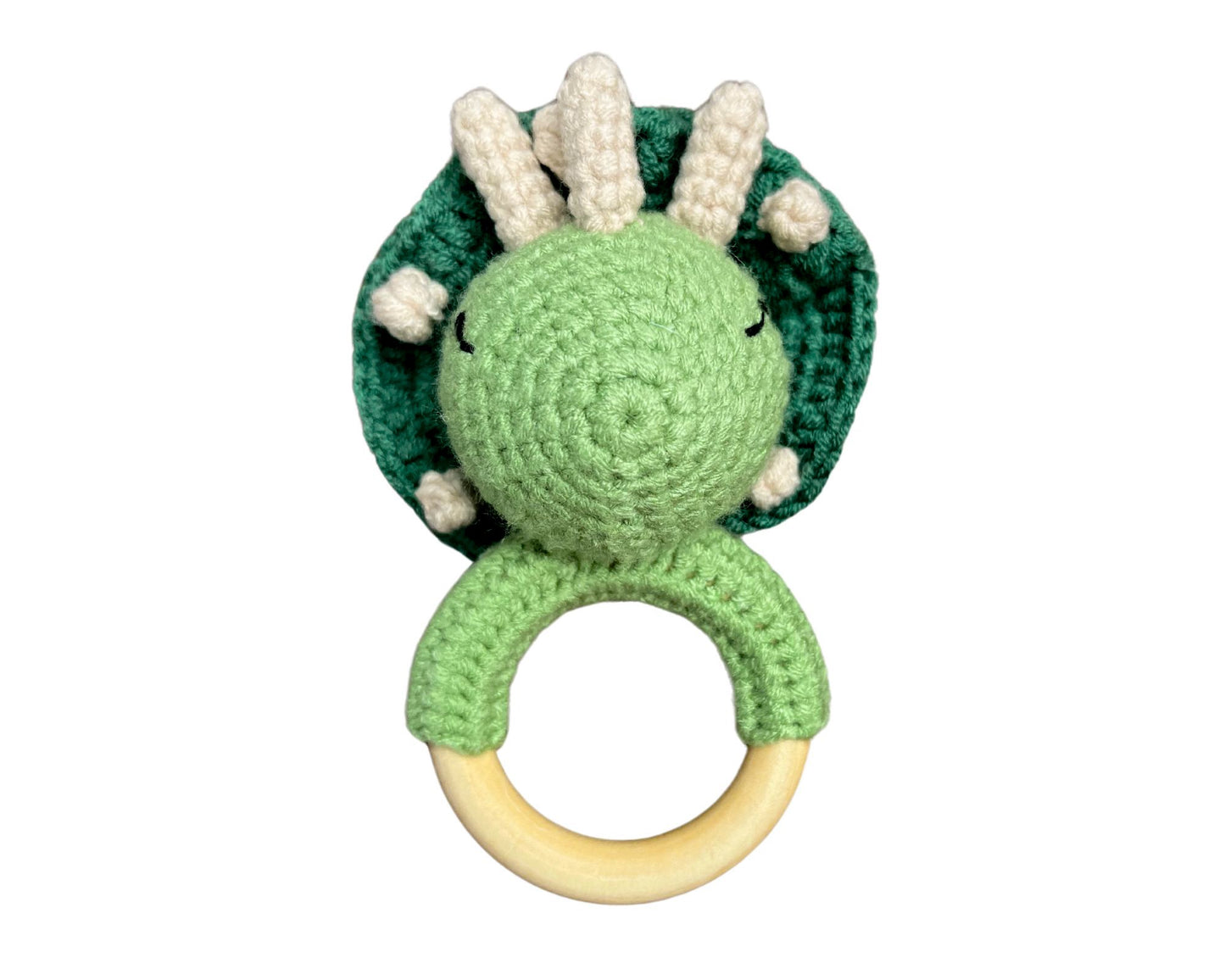 Hochet bois et crochet - Mignon dinosaure sauge