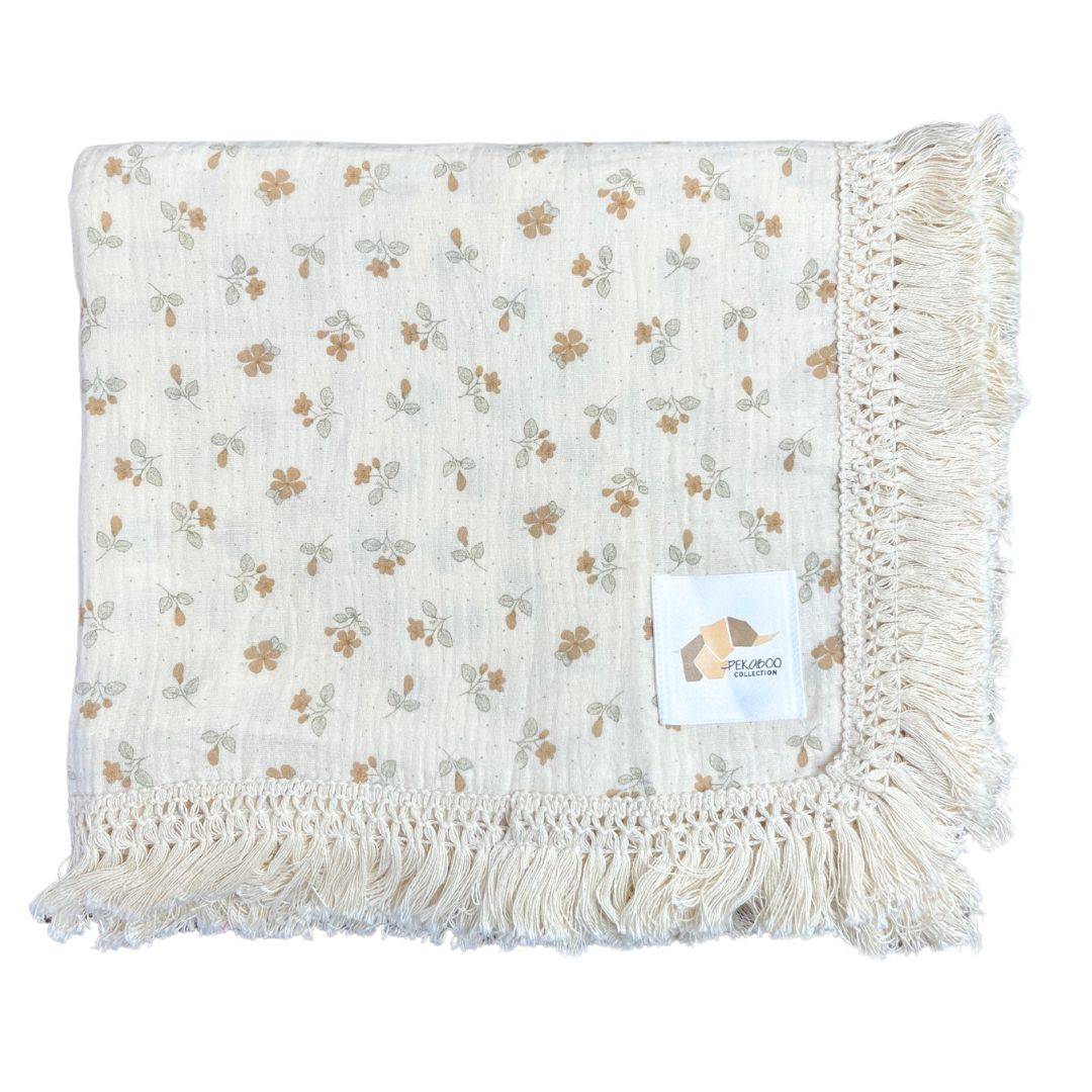 Couverture mousseline avec franges - Douceur printannière