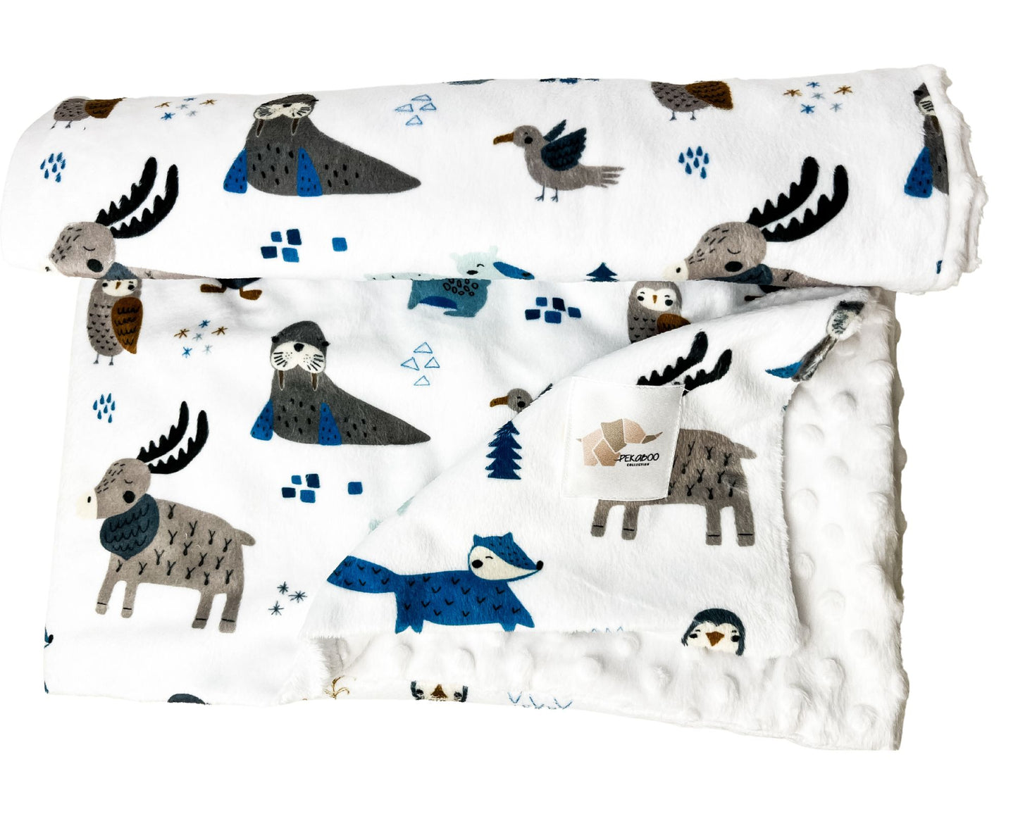 Couverture minky - Animaux bleus