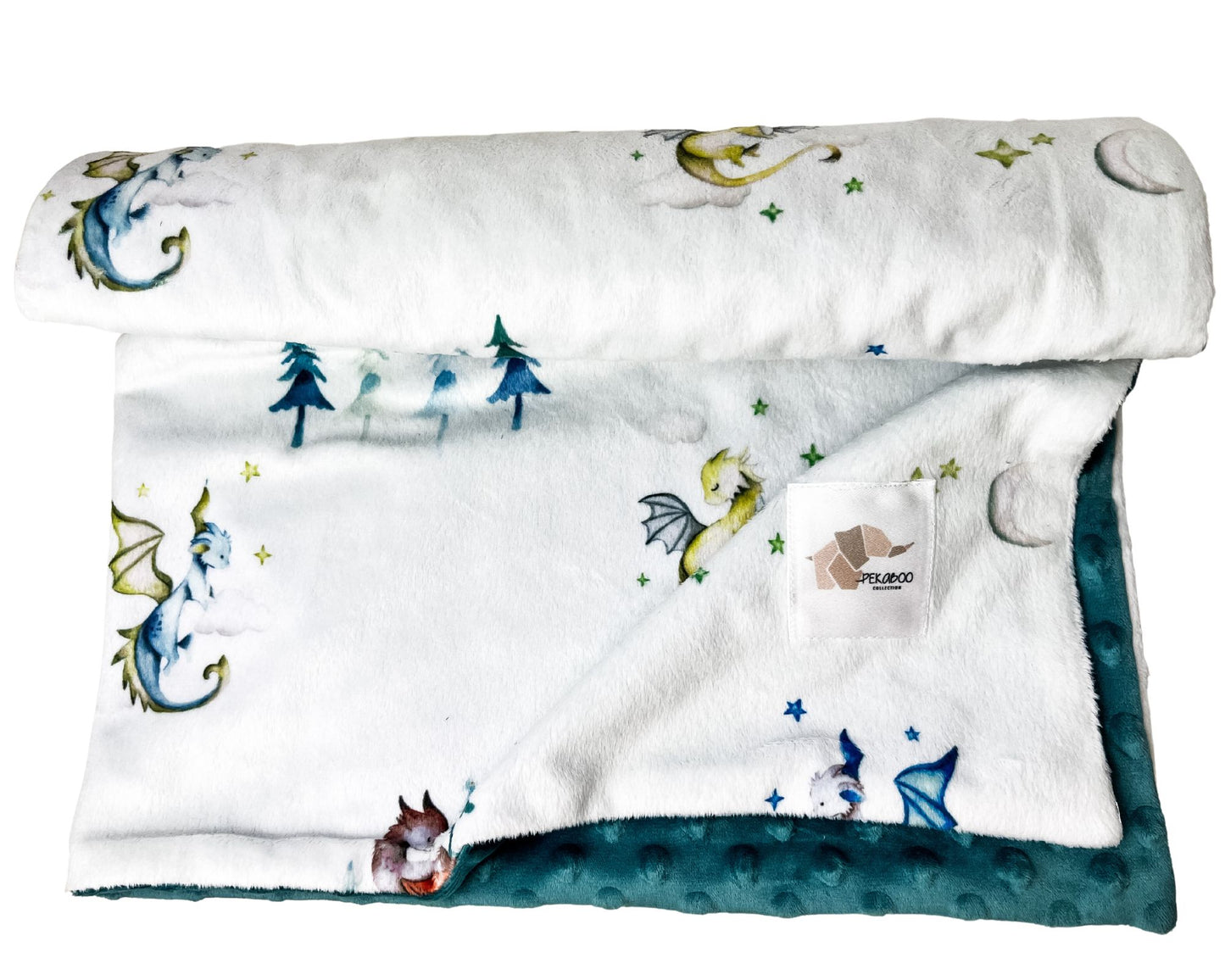 Couverture minky - Dragons sauge