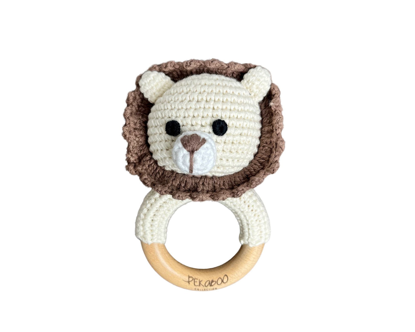 Hochet bois et crochet - Lion brun