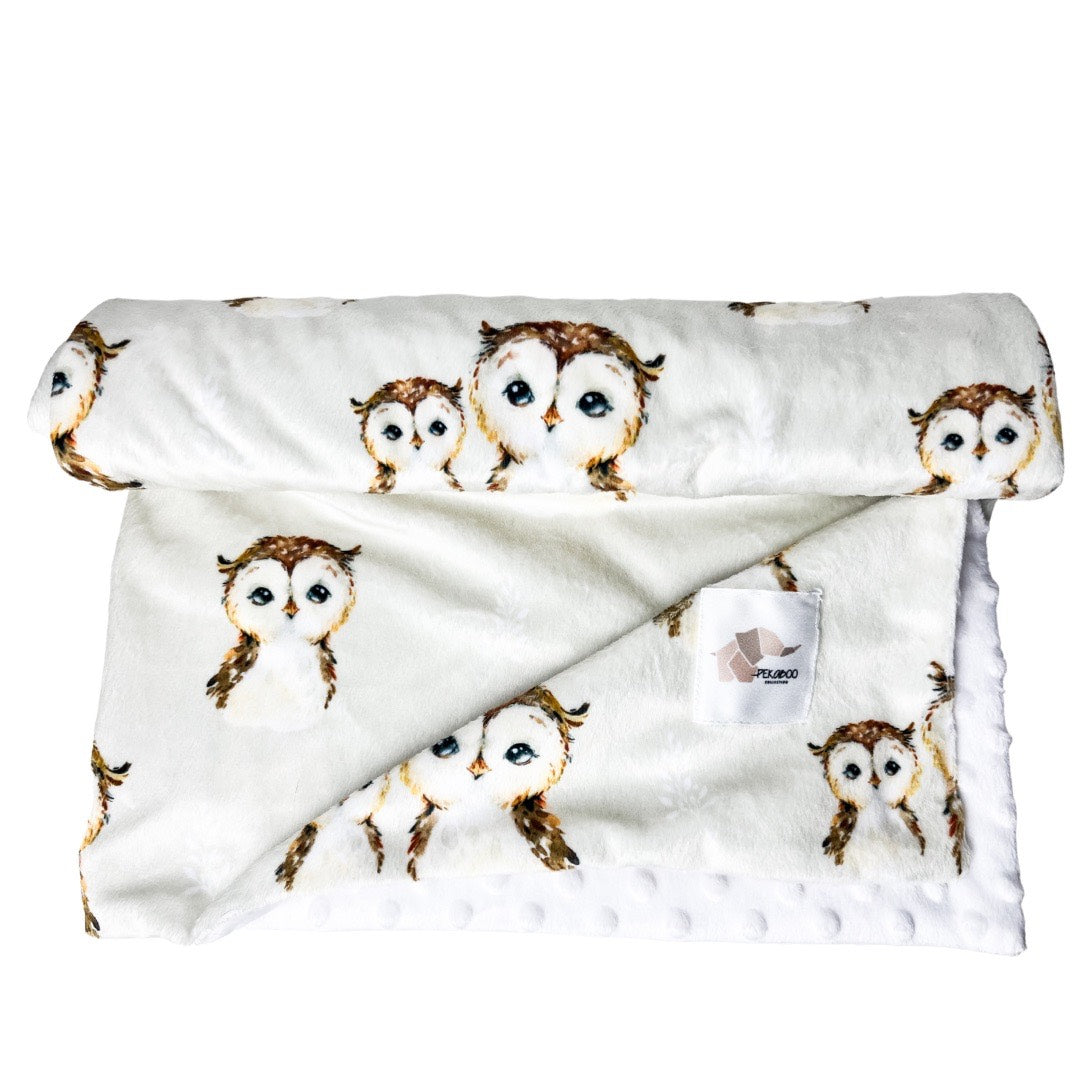 Couverture minky - Chouette beige