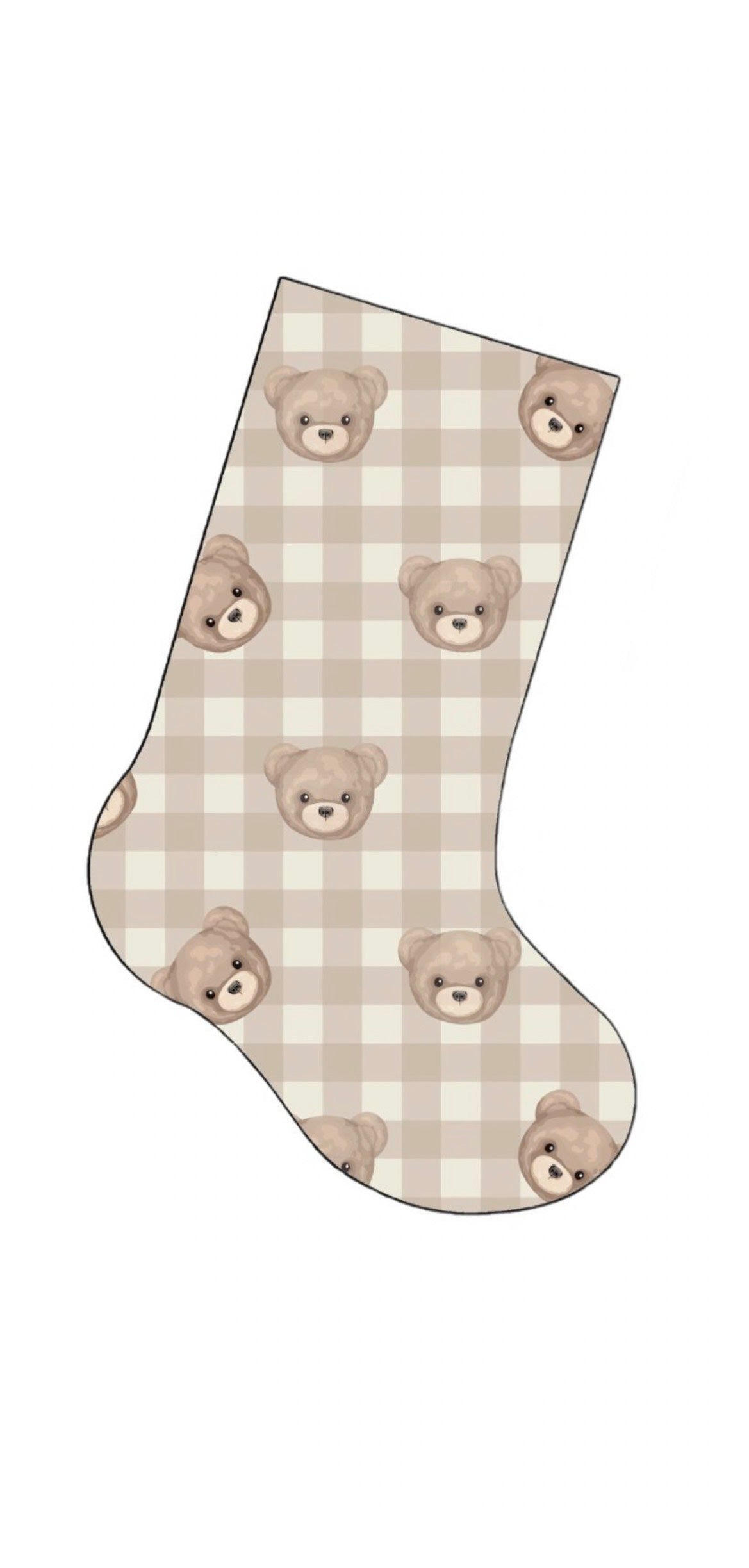Bas de noël personnalisé - Ourson beige carreauté