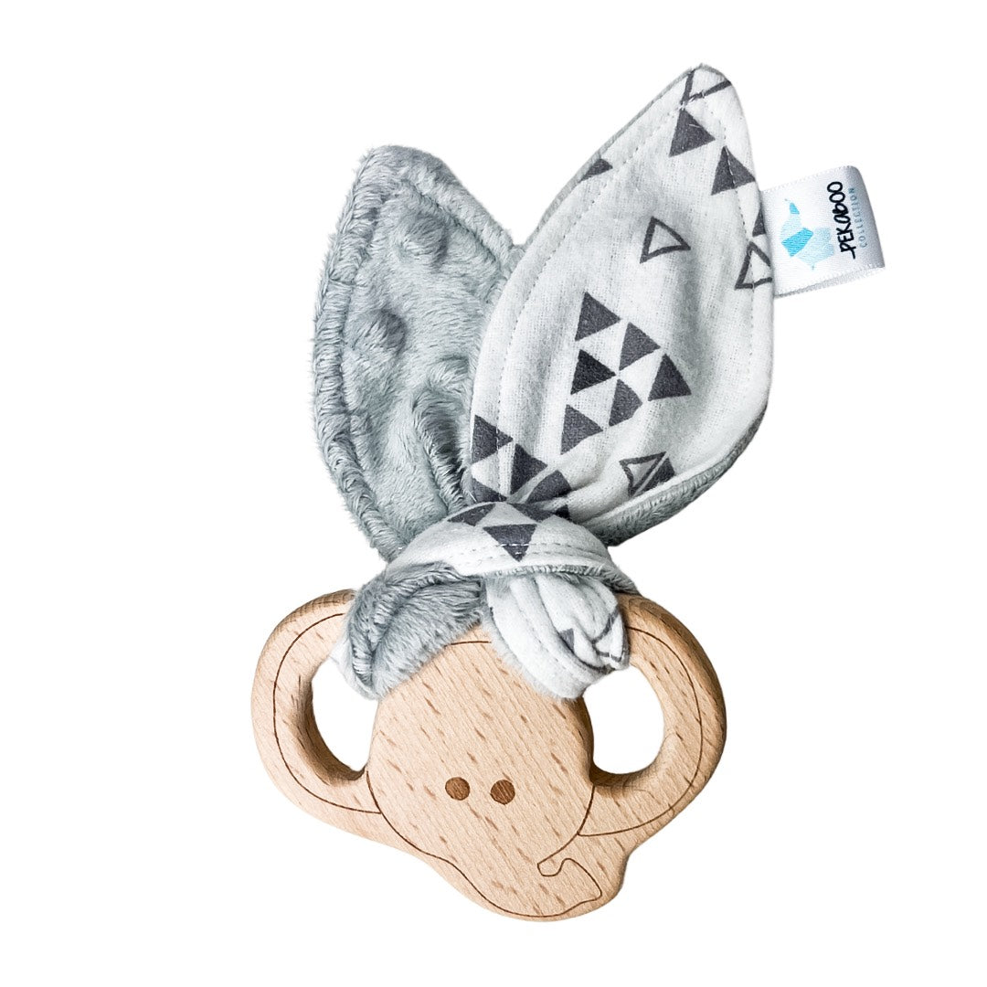 Anneau de dentition bois oreille de lapin - Motifs gris