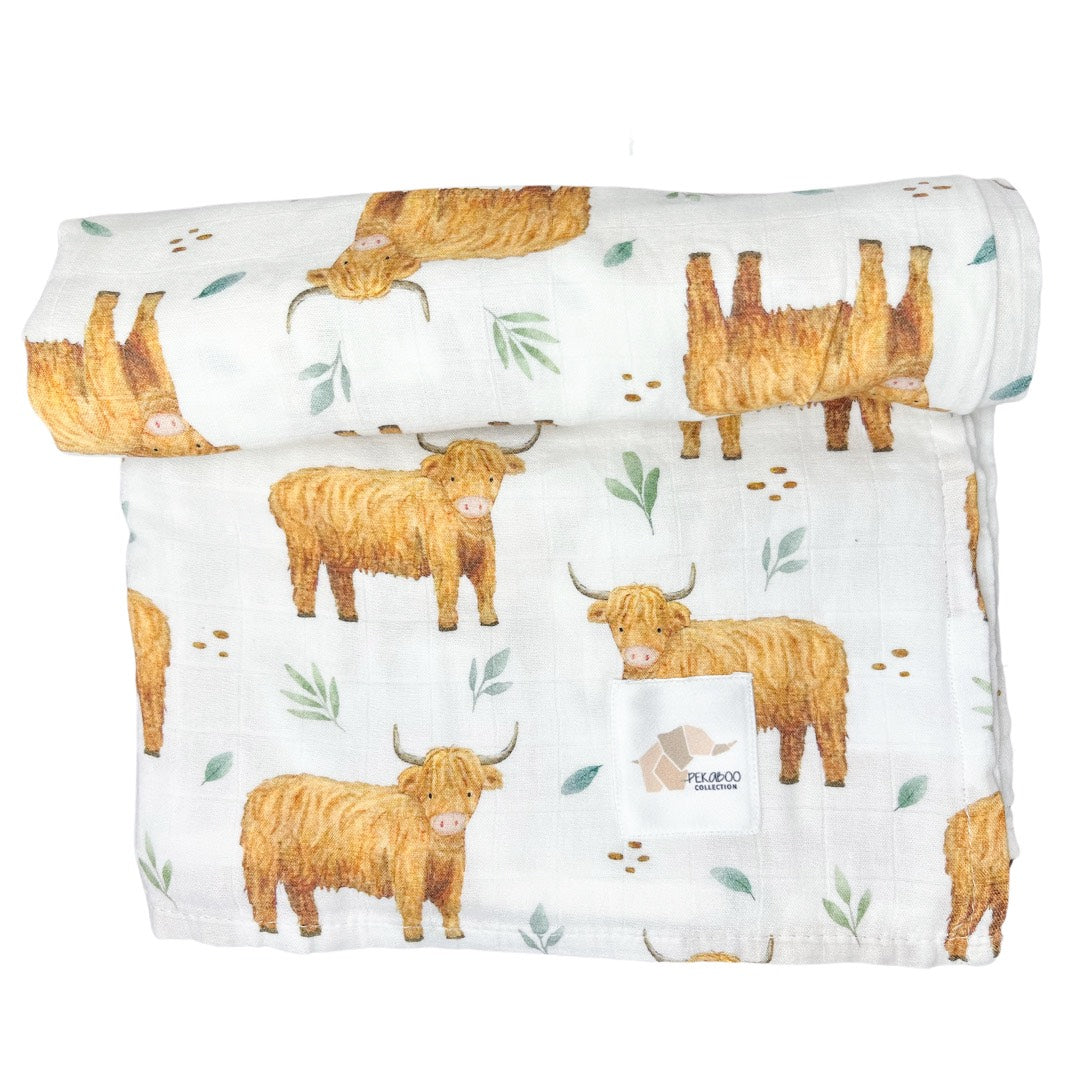 Couverture mousseline de bambou - Vache highland