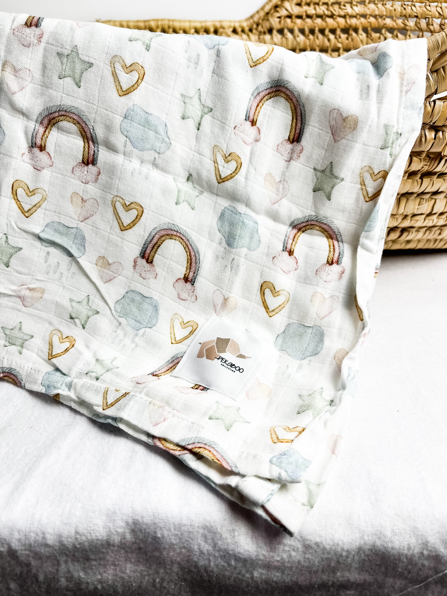 Couverture mousseline de bambou - Nuage et arc-en-ciel