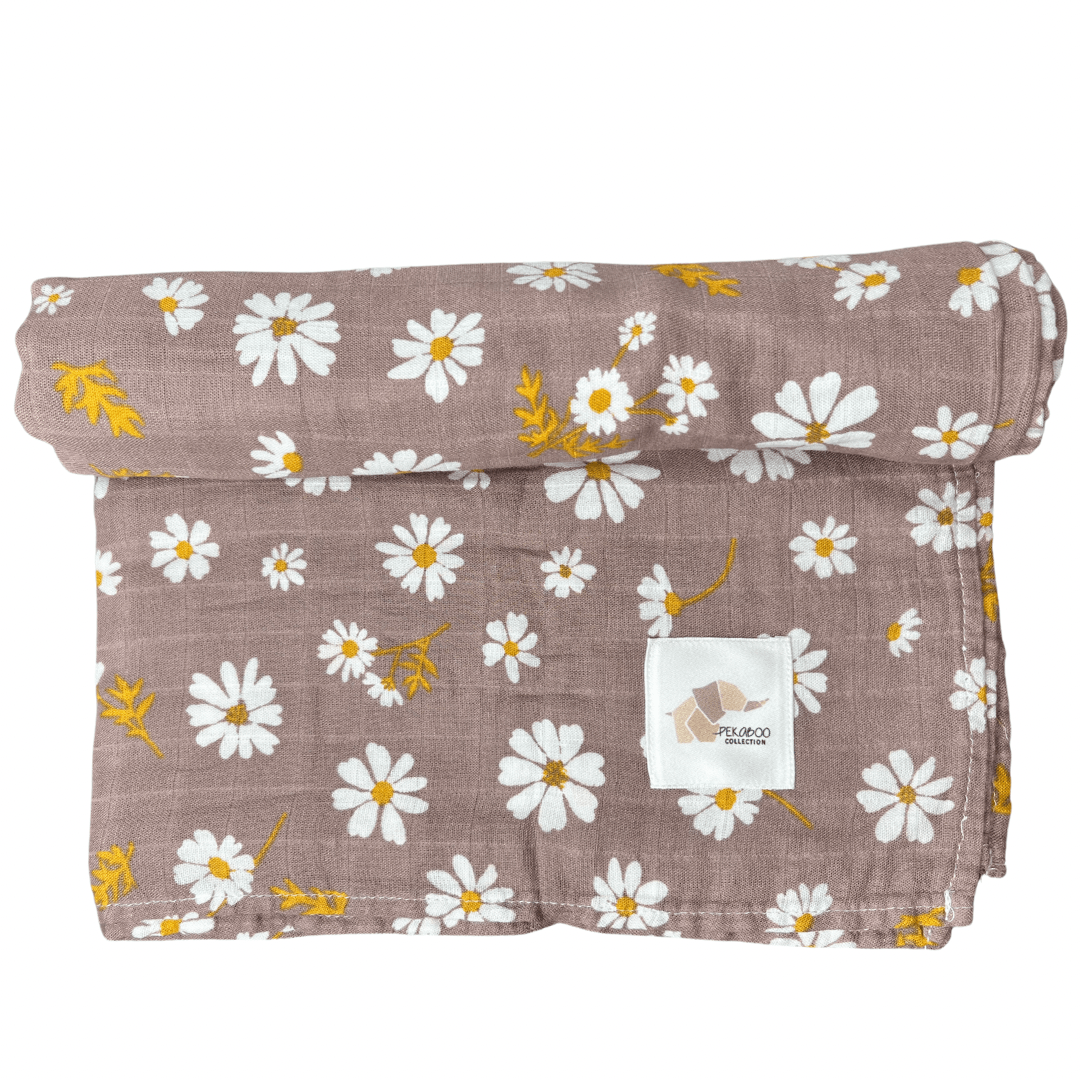 Couverture mousseline de bambou - Marguerite vieux mauve