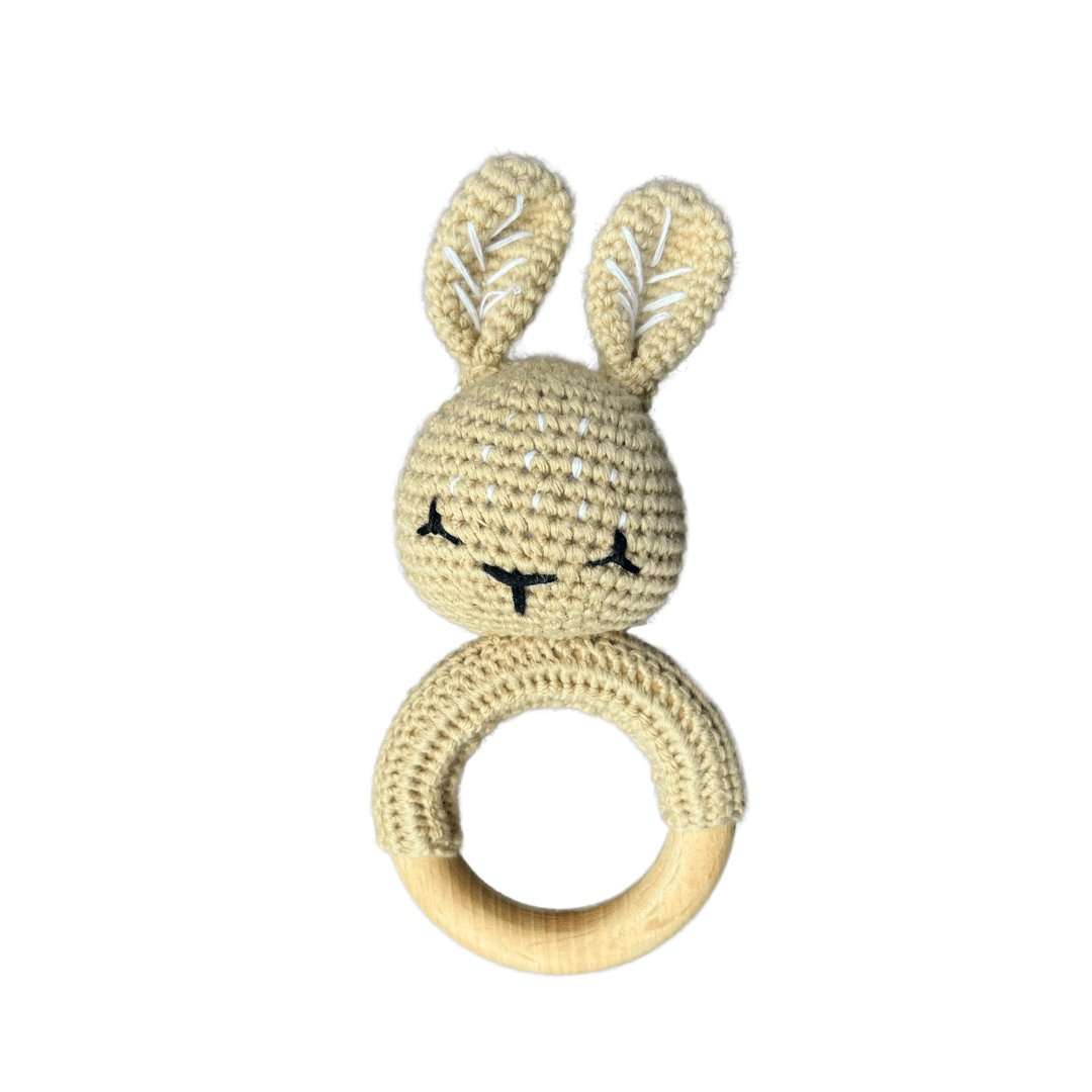 Hochet bois et crochet - Lapin coffee