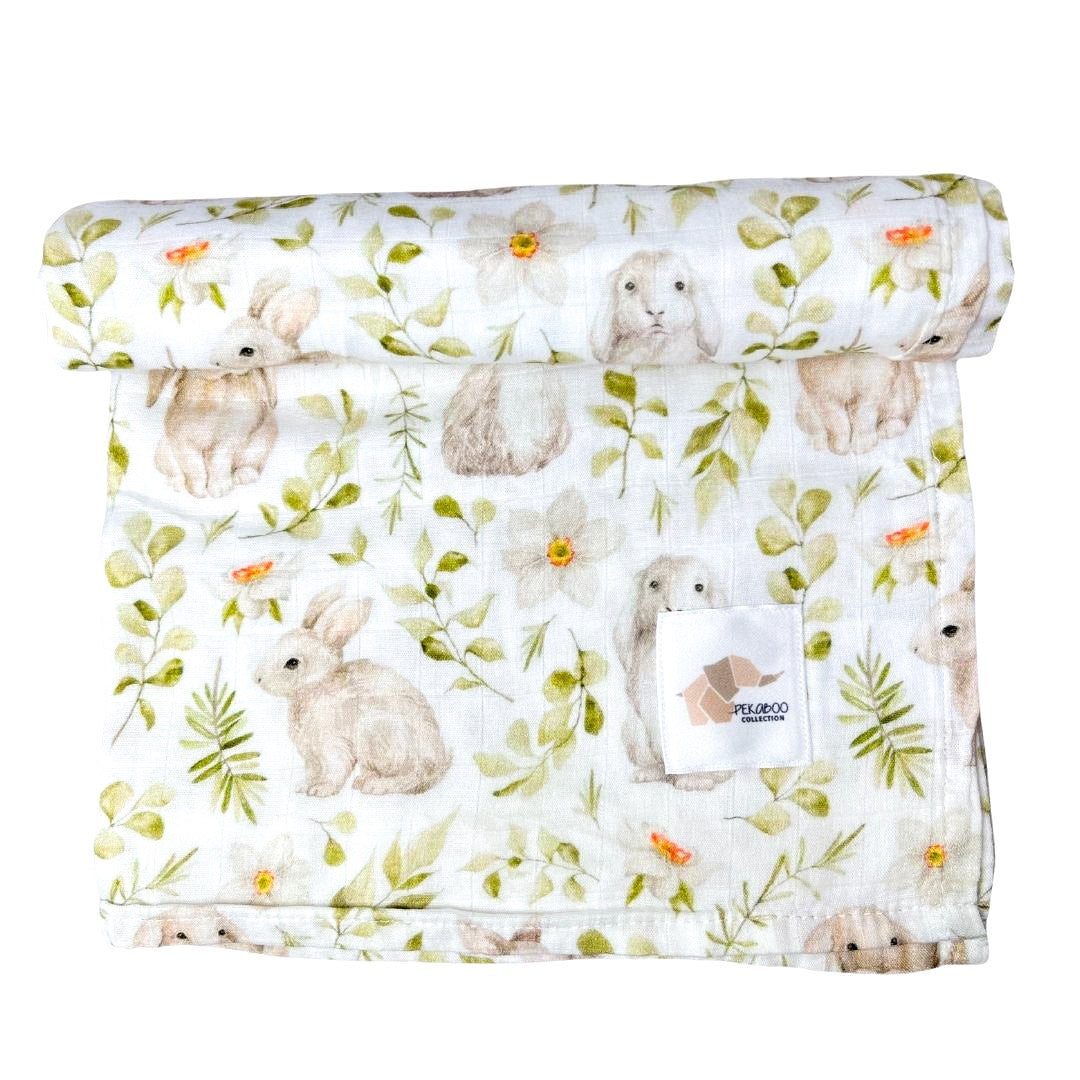 Couverture mousseline de bambou - Doux lapins