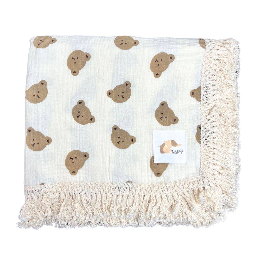 Couverture mousseline avec franges - Ours