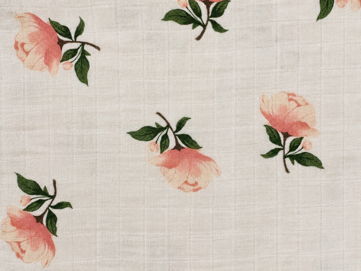 Couverture mousseline de bambou - Petite pivoine rosée