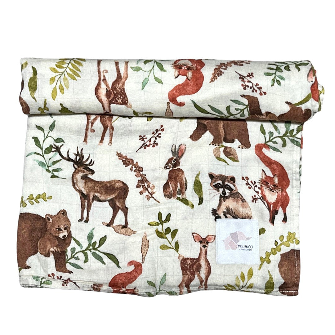 Couverture mousseline de bambou - Animaux bruns