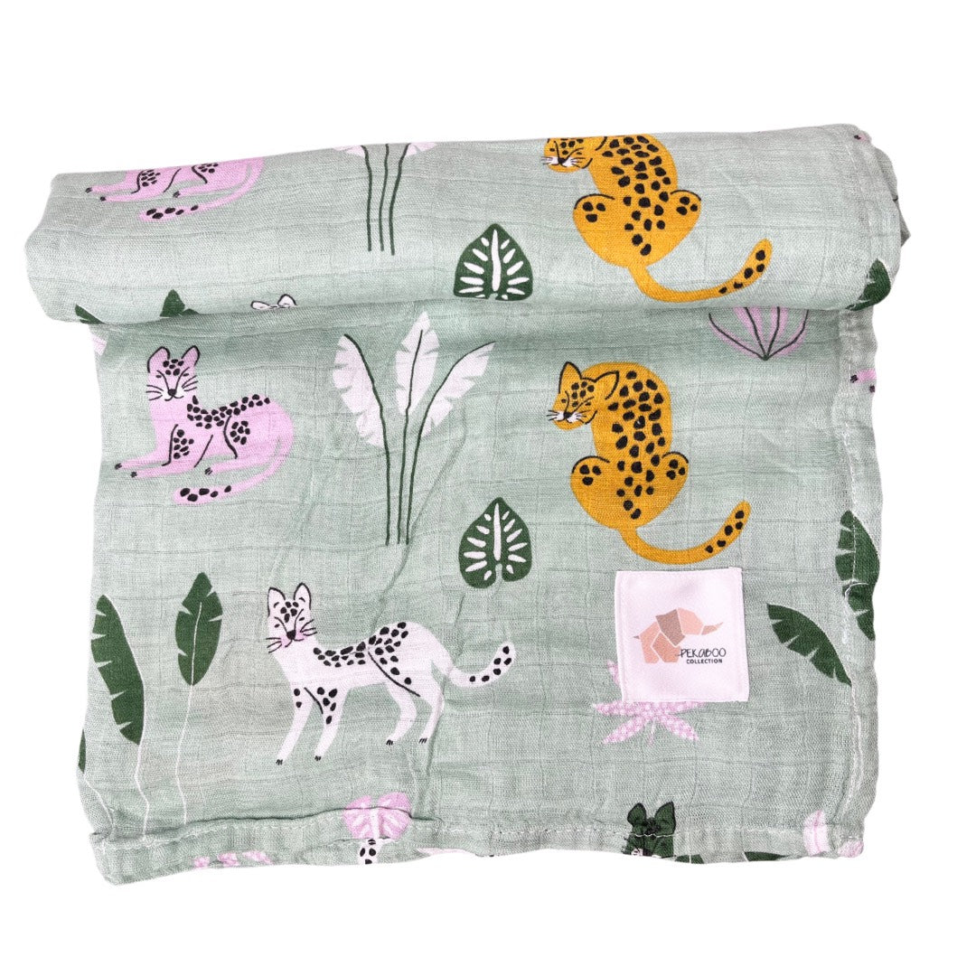 Couverture mousseline de coton - Jungle Sauge