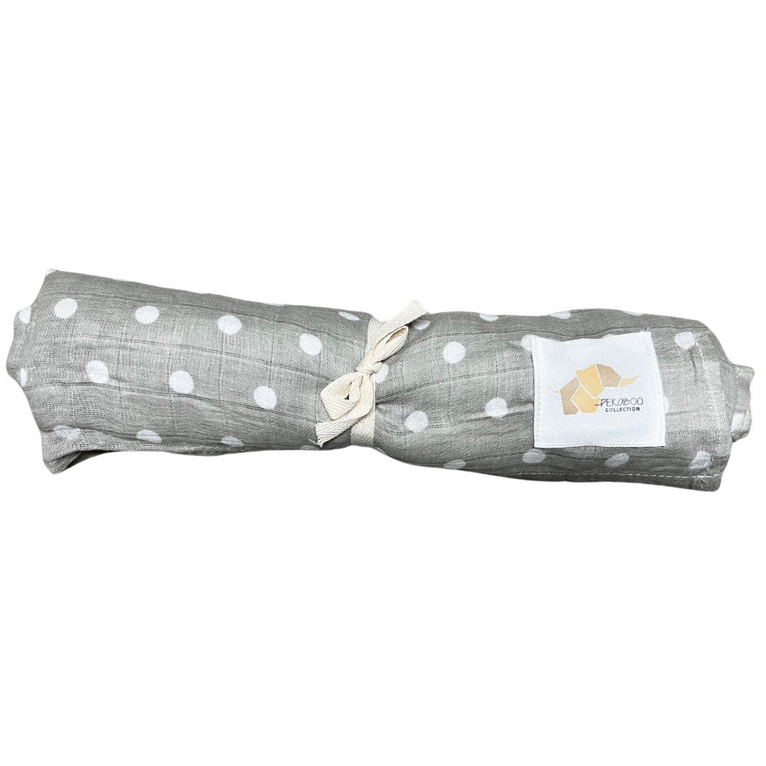 Couverture mousseline de coton - Pois blanc & gris
