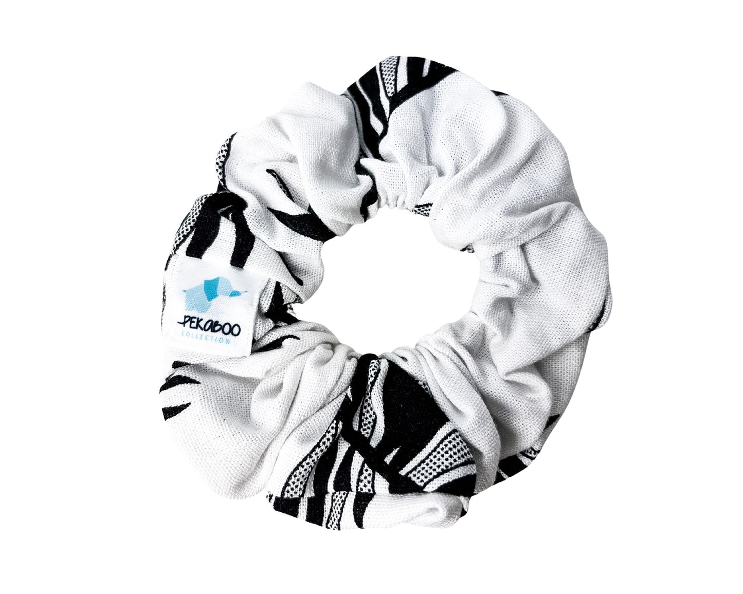 Chouchou élastique pour cheveux - Lin feuillus noir et blanc