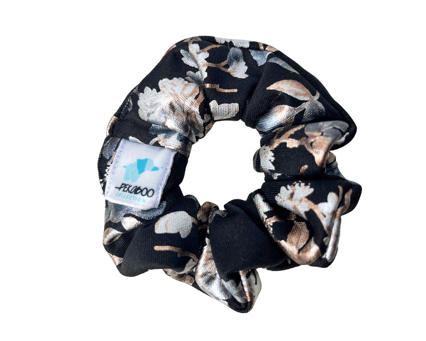 Chouchou élastique pour cheveux - Fleuri noir métallique