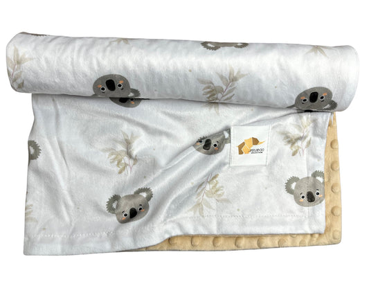 Couverture minky - Koalas feuillus et beige