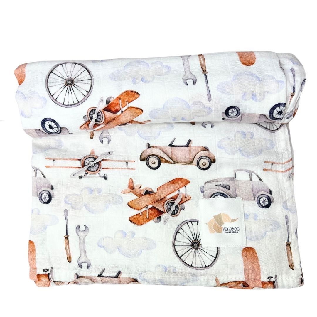 Couverture mousseline de bambou - Transports vintage