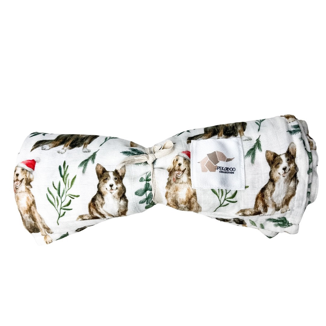 Couverture mousseline de bambou - Chiens de Noël