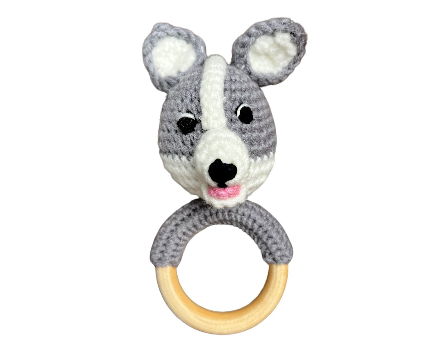 Hochet bois et crochet - Loup gris