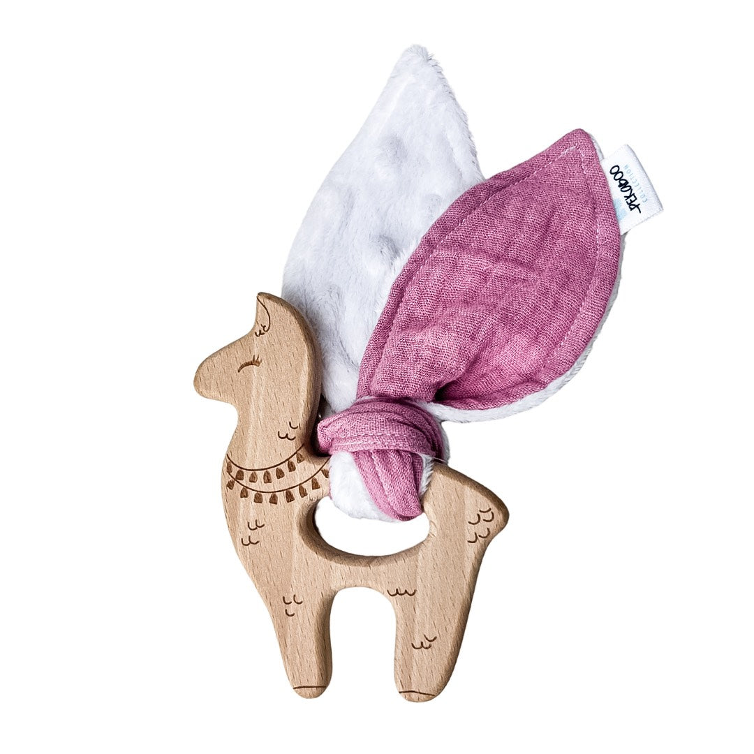 Anneau de dentition bois oreille de lapin - Uni rose