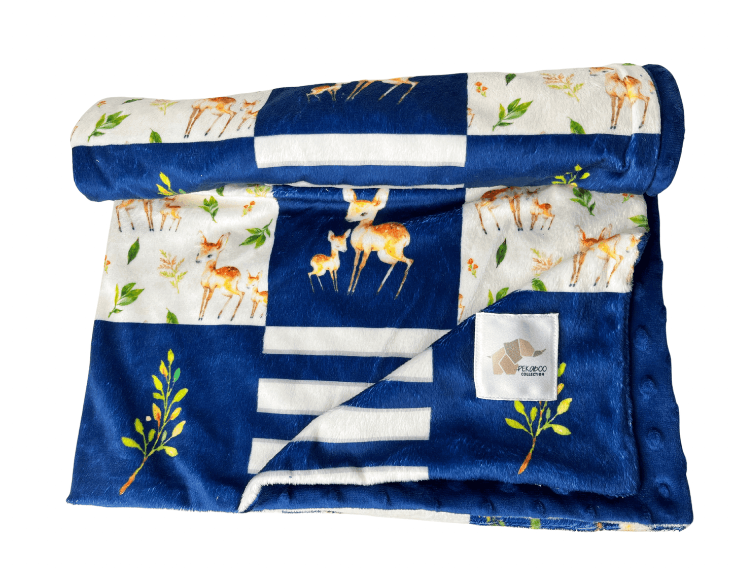 Couverture minky - Bambi marine patchwork
