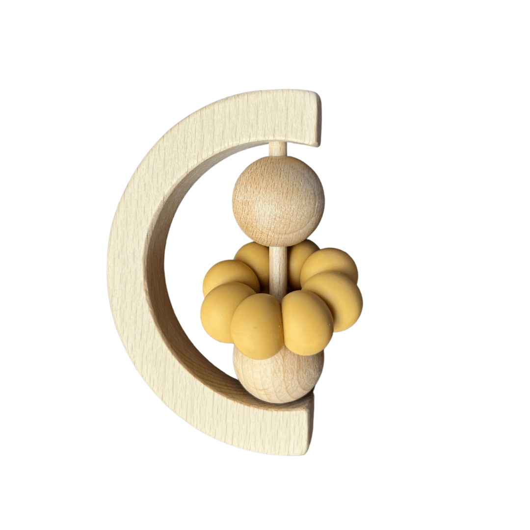Jouet de dentition hochet silicone pour bébé - Montessori jaune moutarde - Pekaboo Collection Jouet de dentition hochet silicone pour bébé - Montessori jaune moutarde - Pekaboo Collection