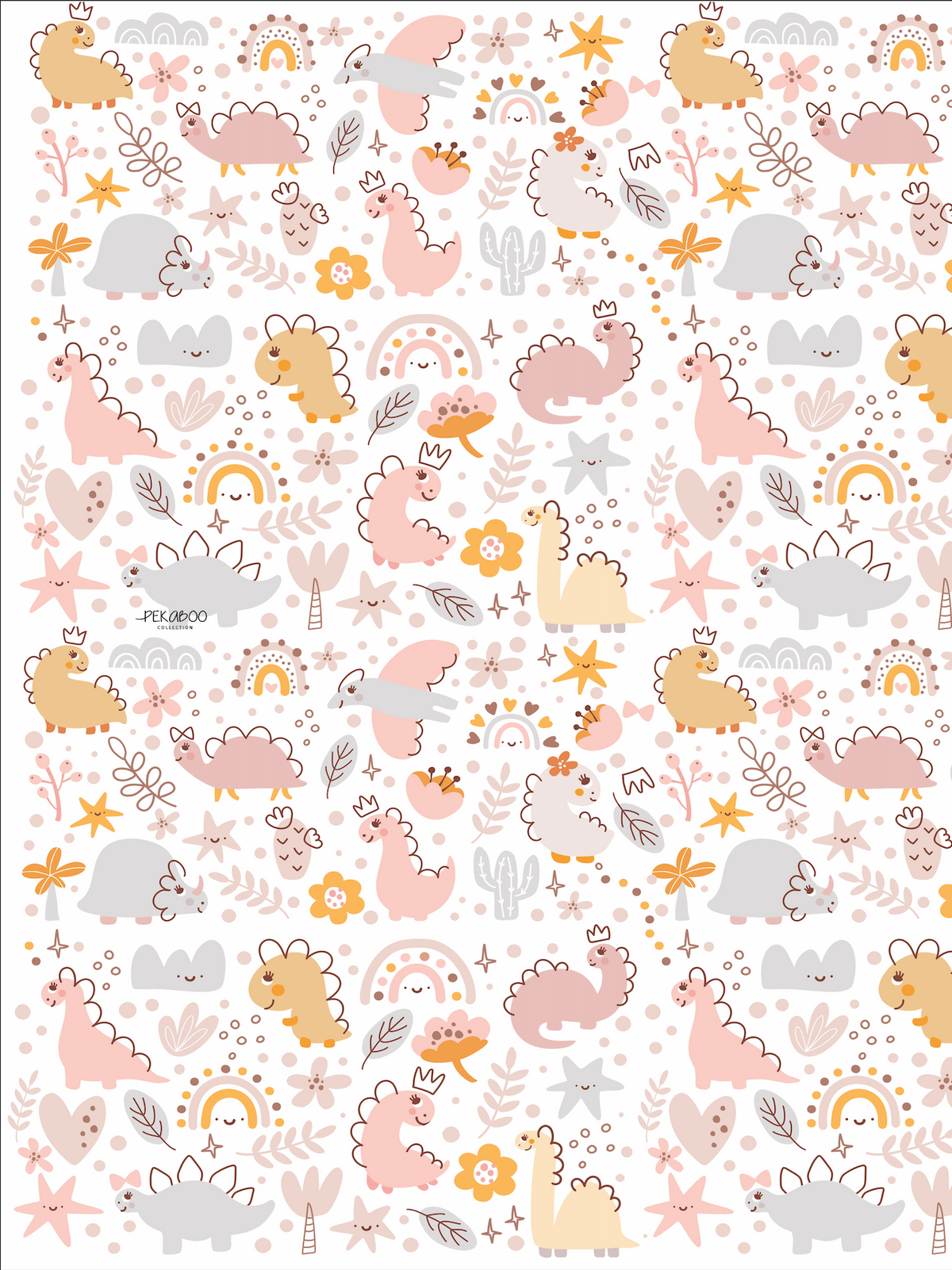 Couverture minky - Dinos roses moutarde et arcs-en-ciel