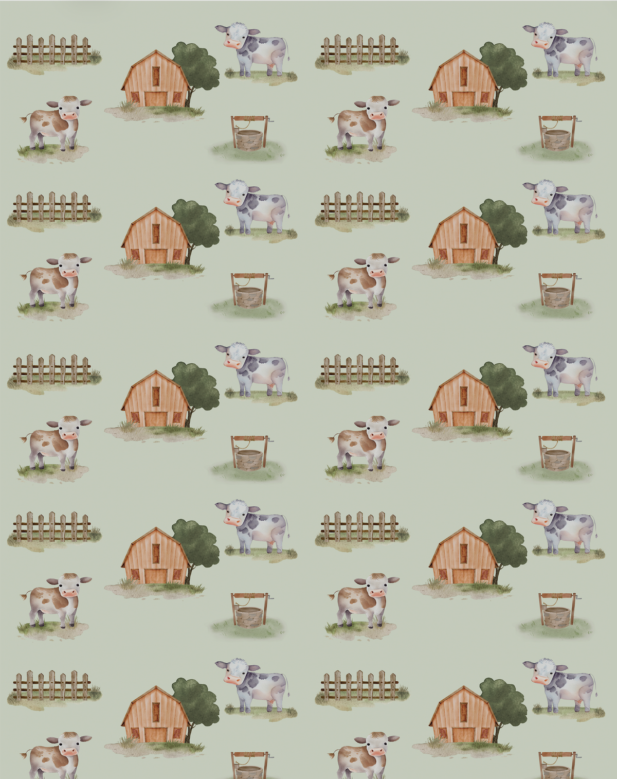Couverture minky - Fermes et vaches sauge