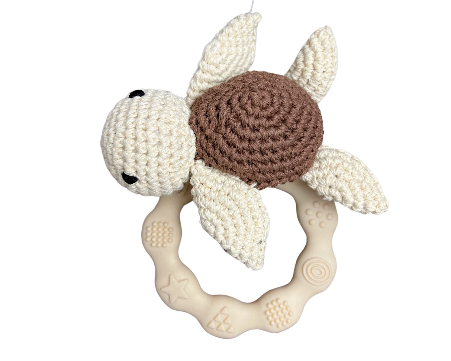 Hochet bois et crochet - Silicone tortue beige et brun
