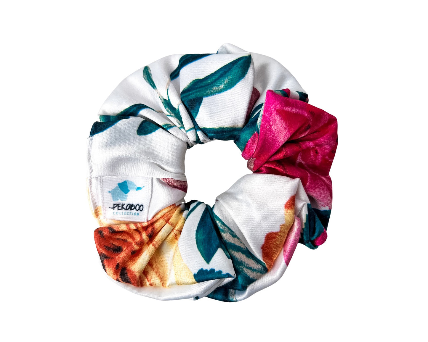 Chouchou élastique pour cheveux - Satin floral blanc