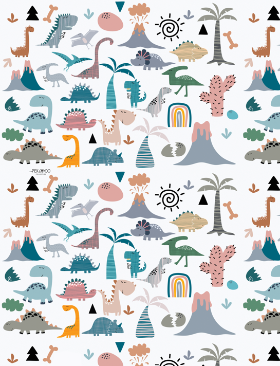 Couverture minky - Dinos volcans palmiers