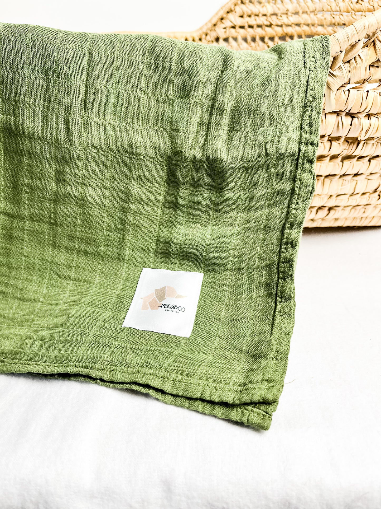 Couverture mousseline de bambou - Uni vert forêt