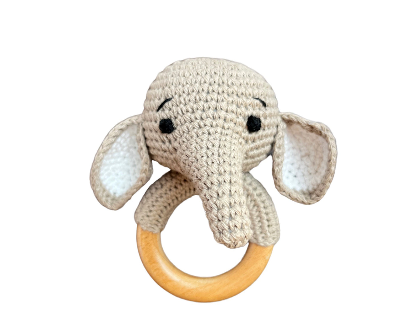 Hochet bois et crochet - Éléphant beige