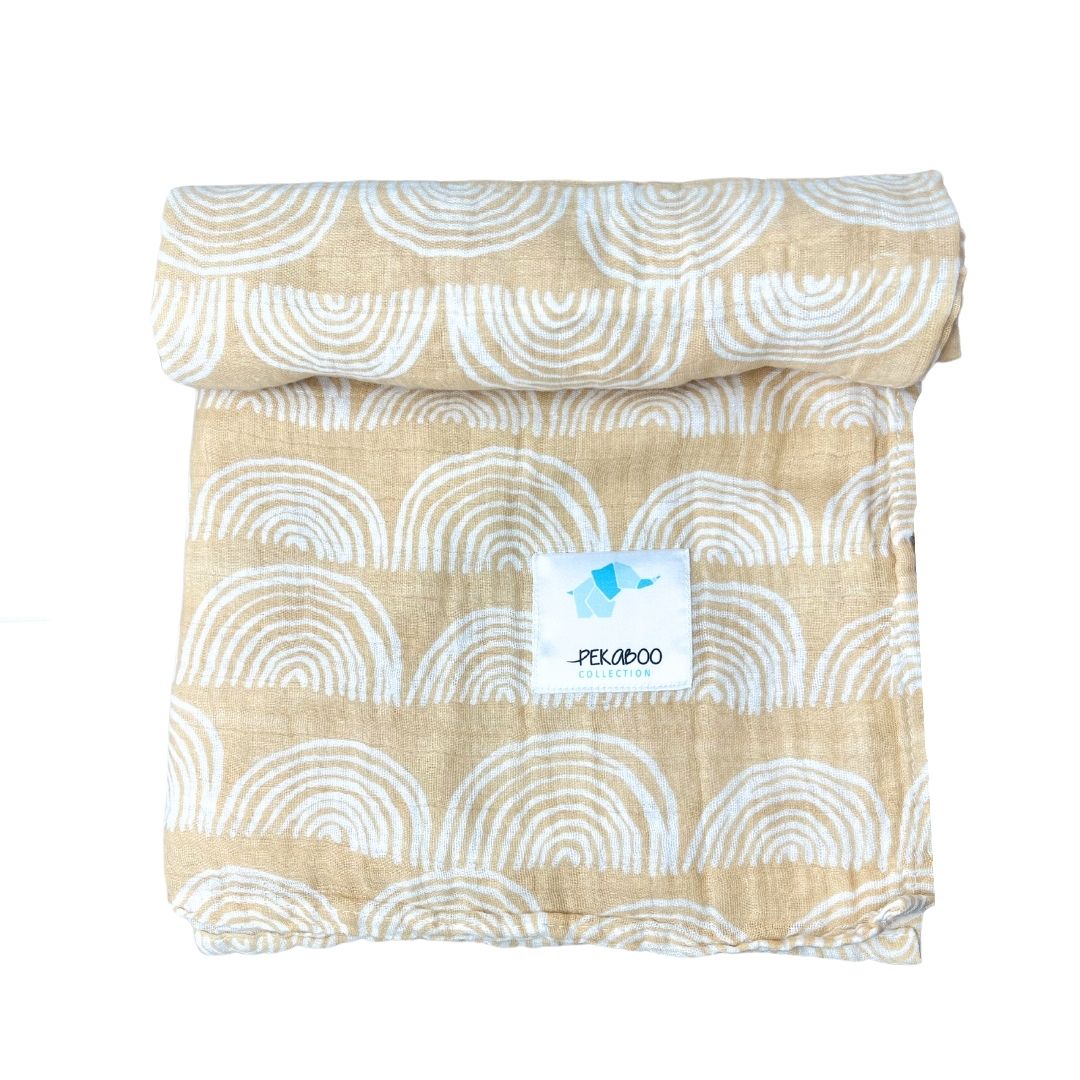 Couverture mousseline de coton - Arc-en-ciel beige
