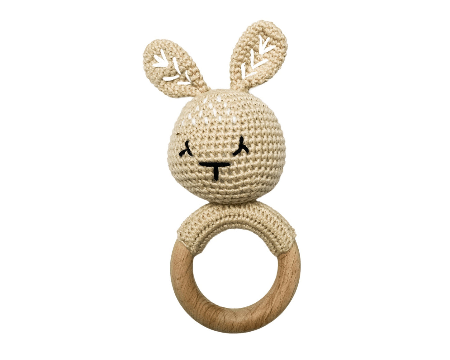 Hochet bois et crochet - Lapin beige
