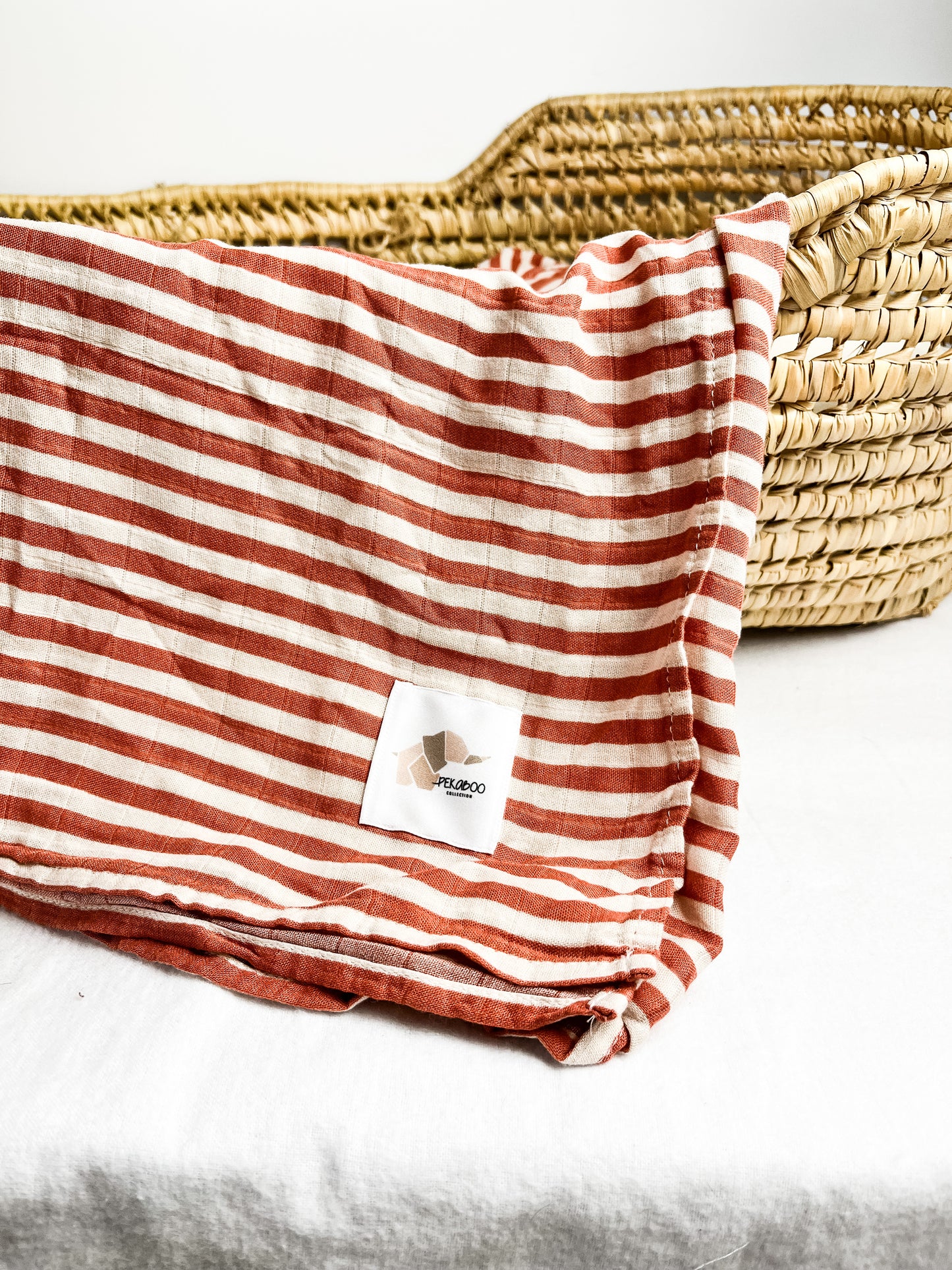 Couverture mousseline de bambou - Ligné beige rouille