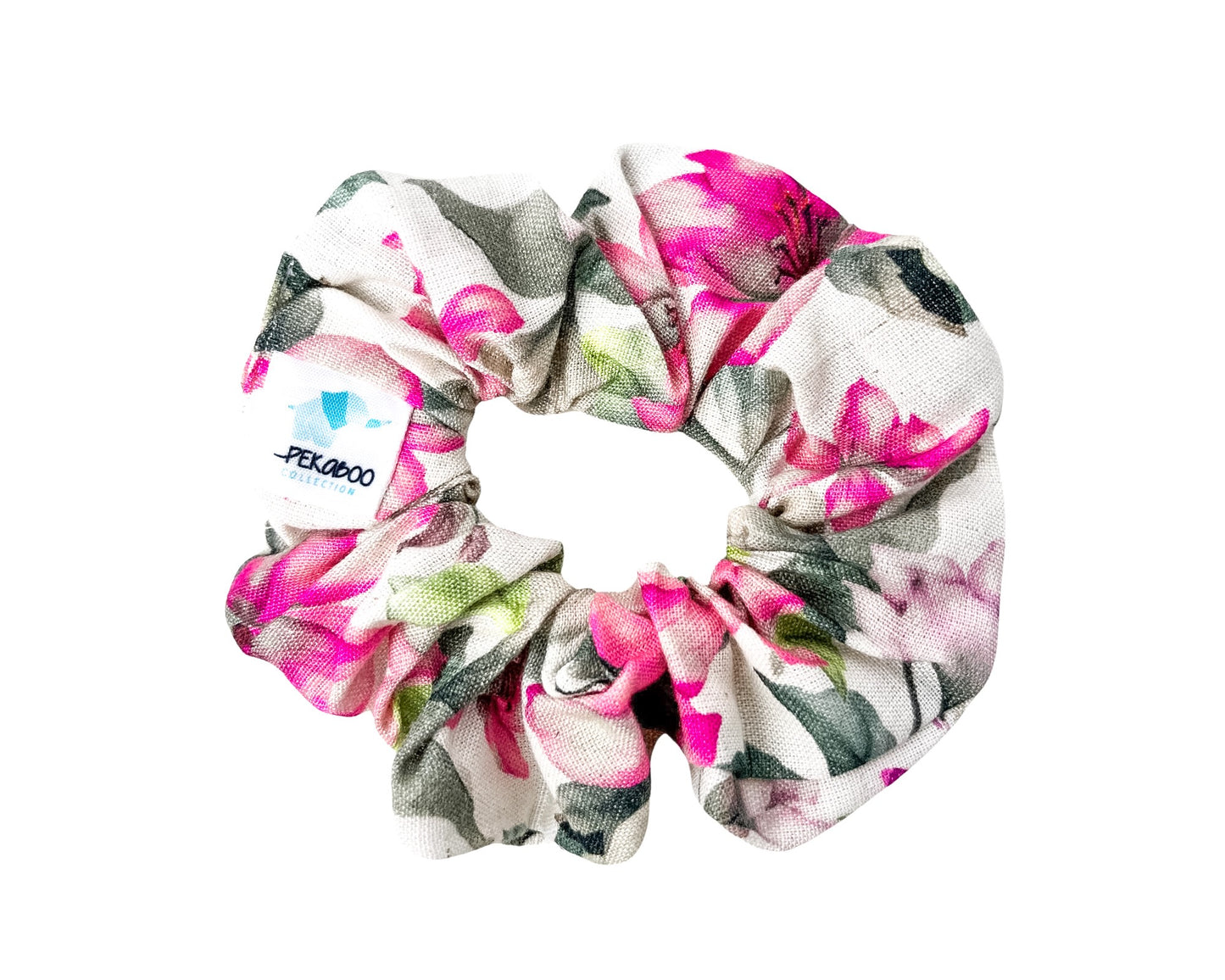 Chouchou élastique pour cheveux - Lin fleuri rose