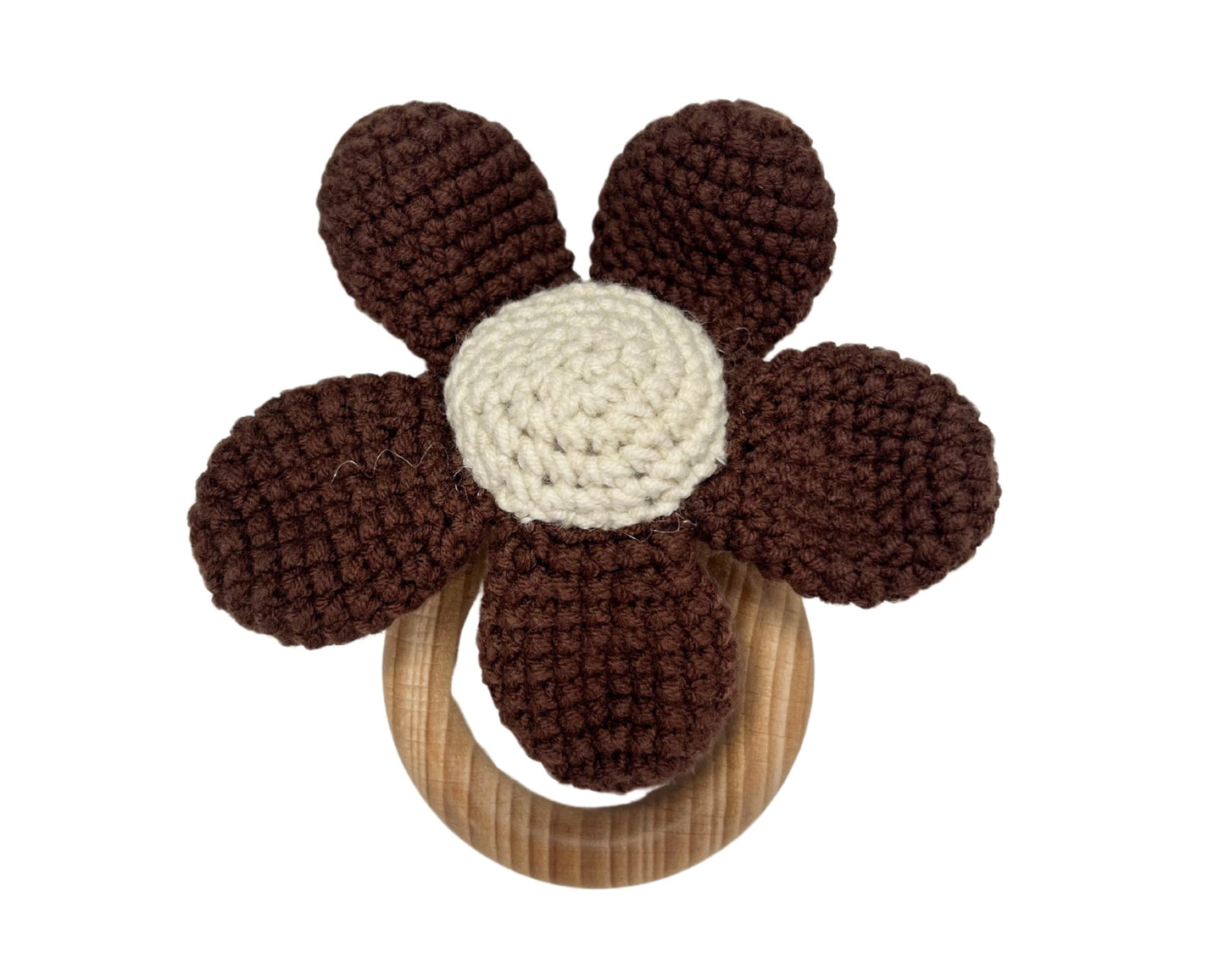 Hochet bois et crochet - Marguerite brun foncé