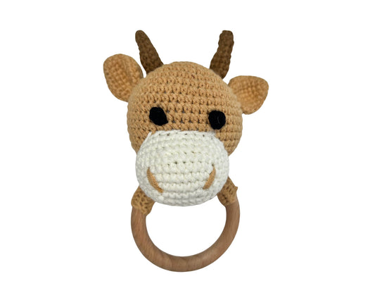 Hochet bois et crochet - Vache beige