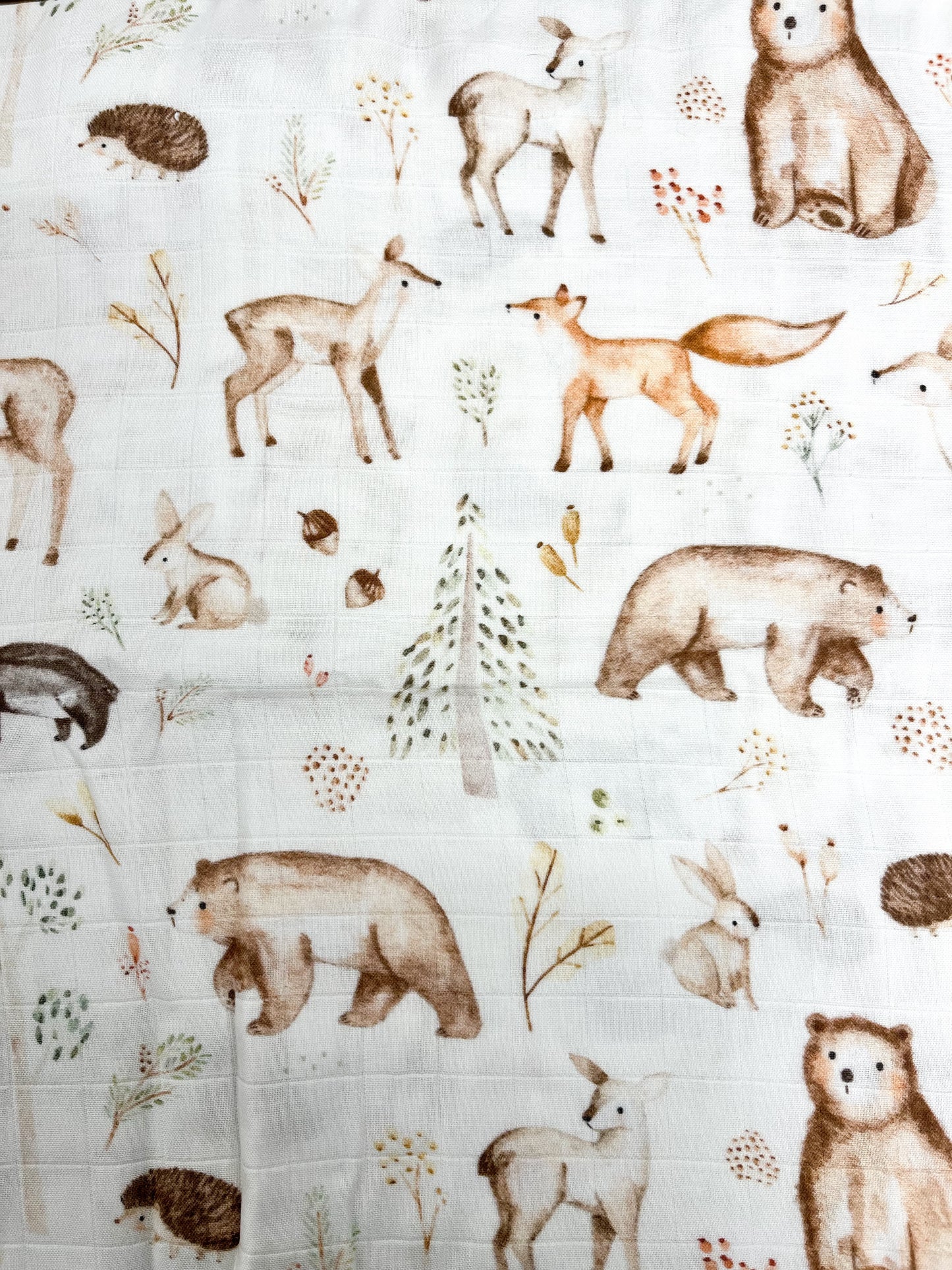 Couverture mousseline de bambou - Forêt enchantée beige