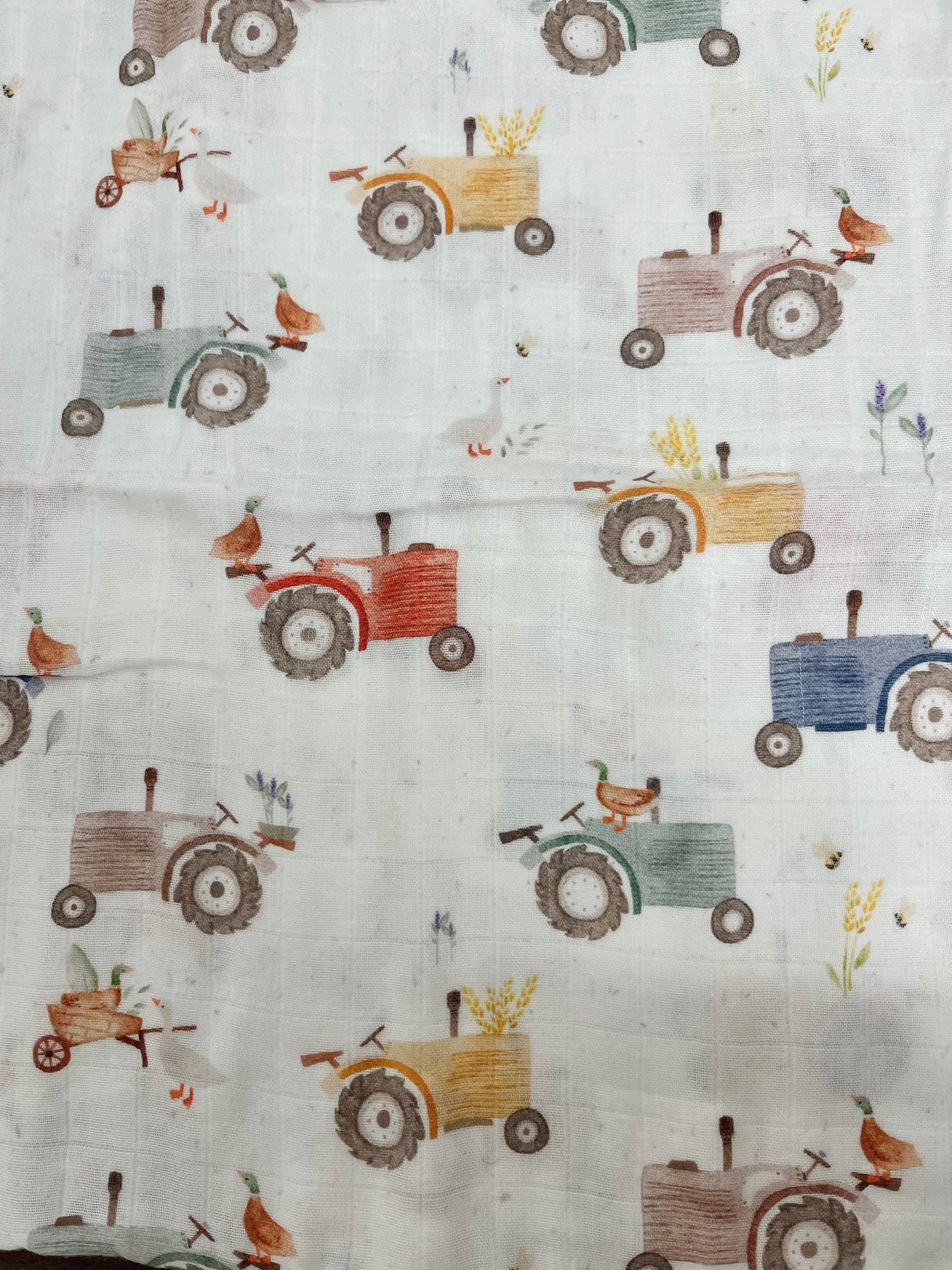 Couverture mousseline de bambou - Tracteurs vintages blanc