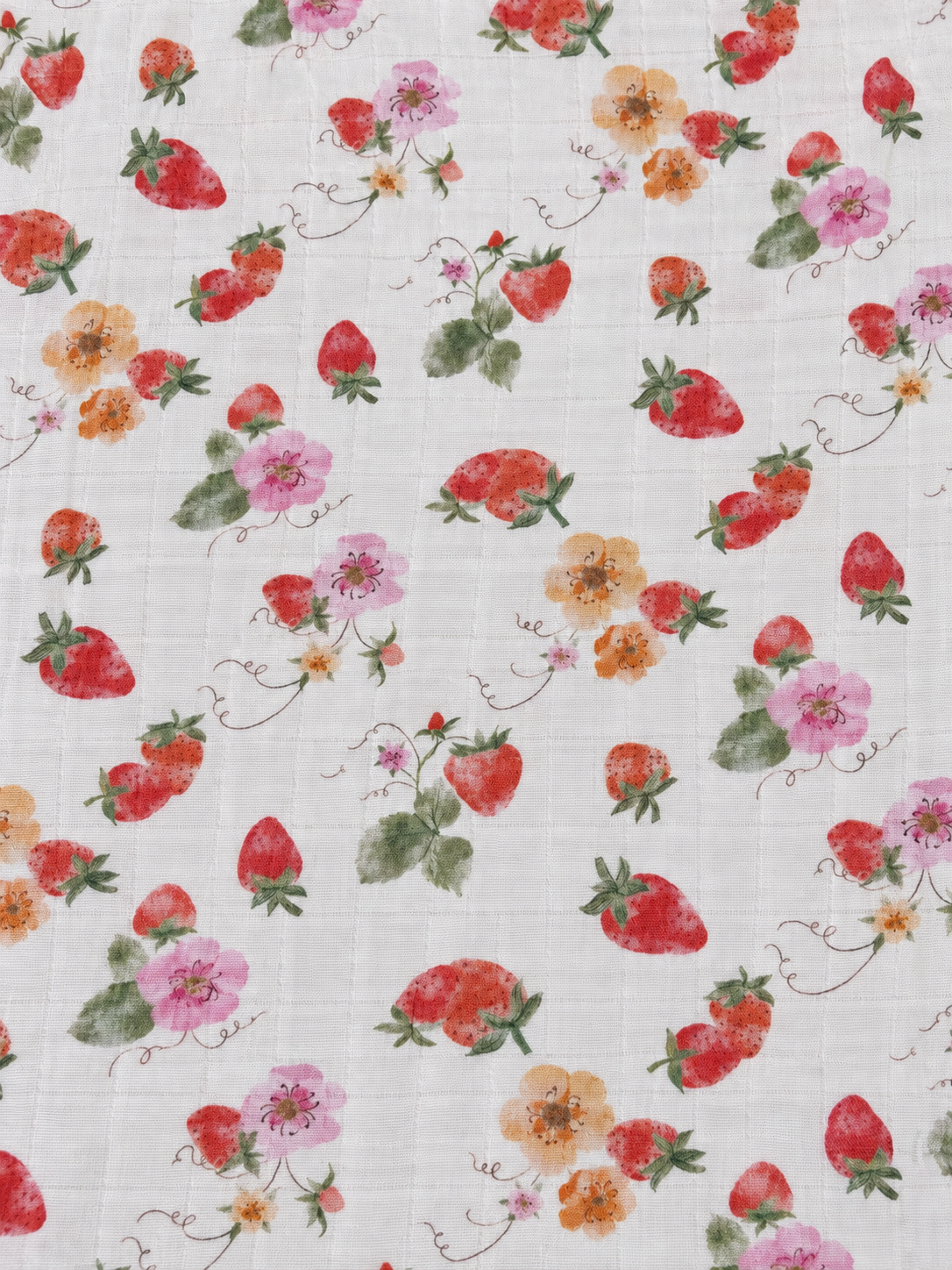 Couverture mousseline de bambou - Fraises et fleurs