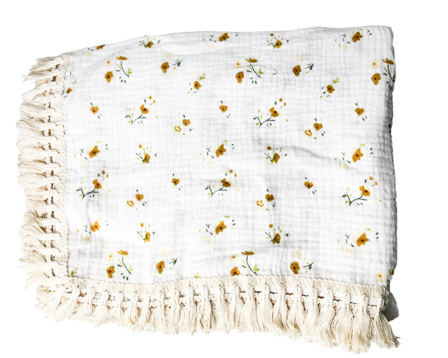 Couverture mousseline avec franges - Petites fleurs
