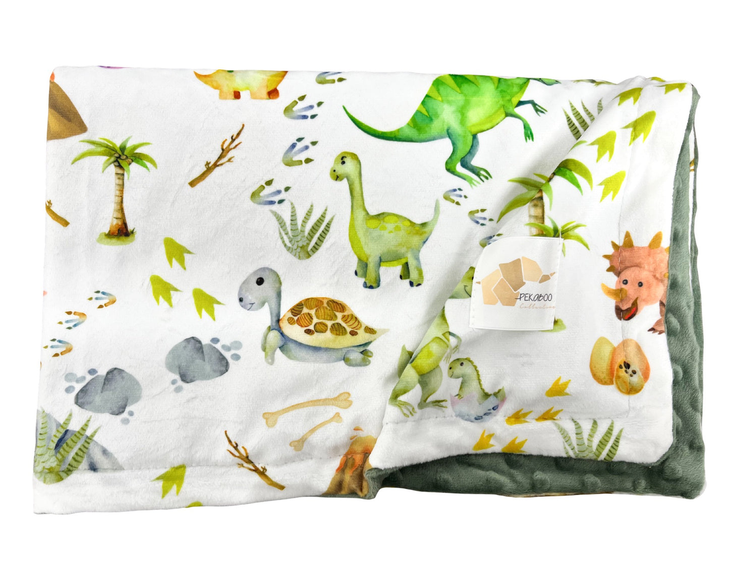 Couverture minky - Dinos et oeufs verts
