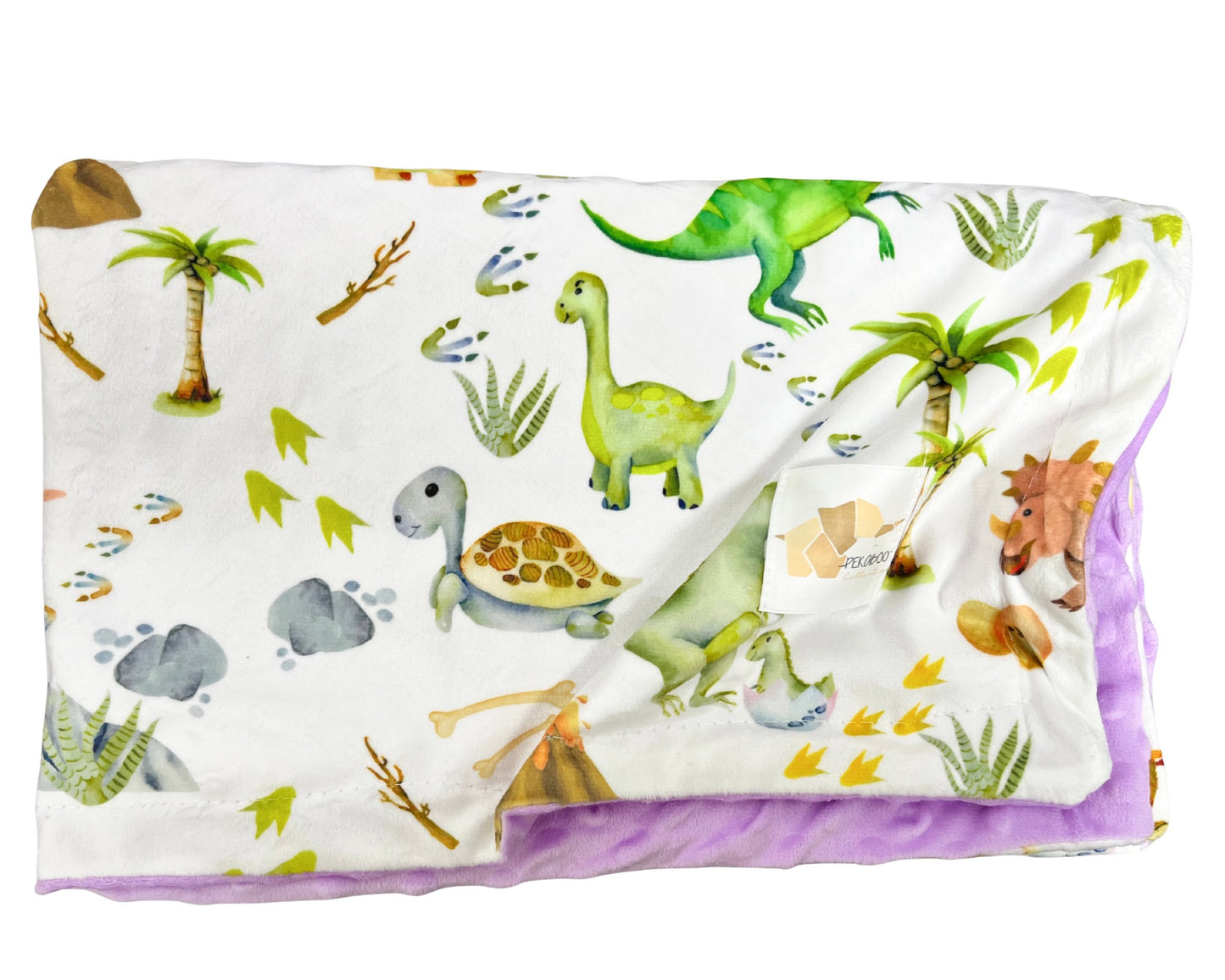 Couverture minky - Dinos et oeufs verts