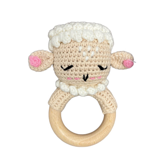 Hochet bois et crochet - Mouton beige