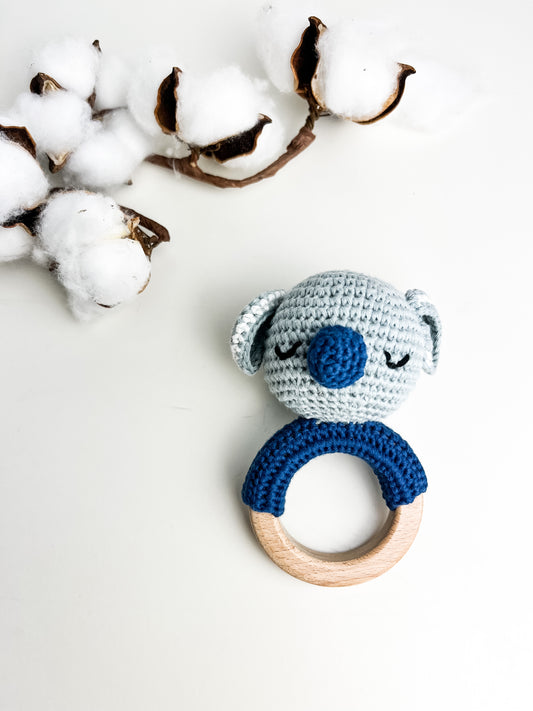 Hochet bois et crochet - Koala bleu
