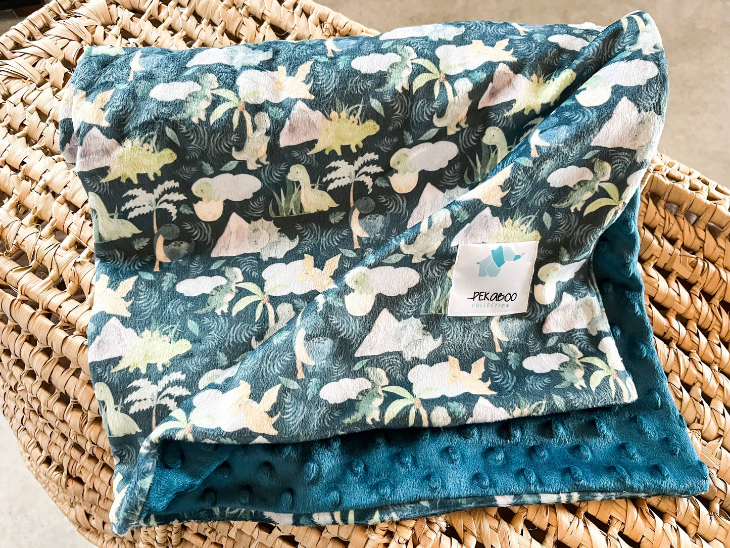 Couverture minky - Dinos vert