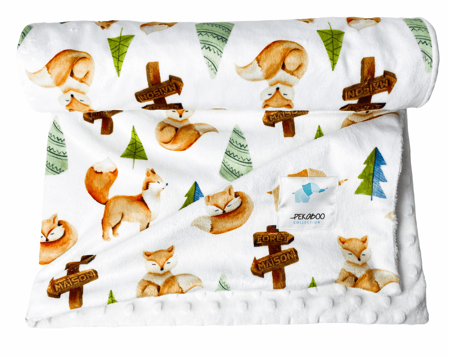 Couverture minky - Renards forêt maison